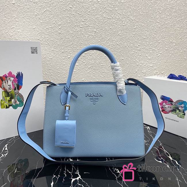  Prada Large Saffiano Leather Double Bag Blue - 33×24.5×15cm - 1