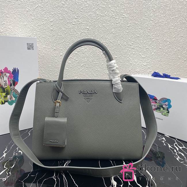  Prada Large Saffiano Leather Double Bag Grey - 33×24.5×15cm - 1