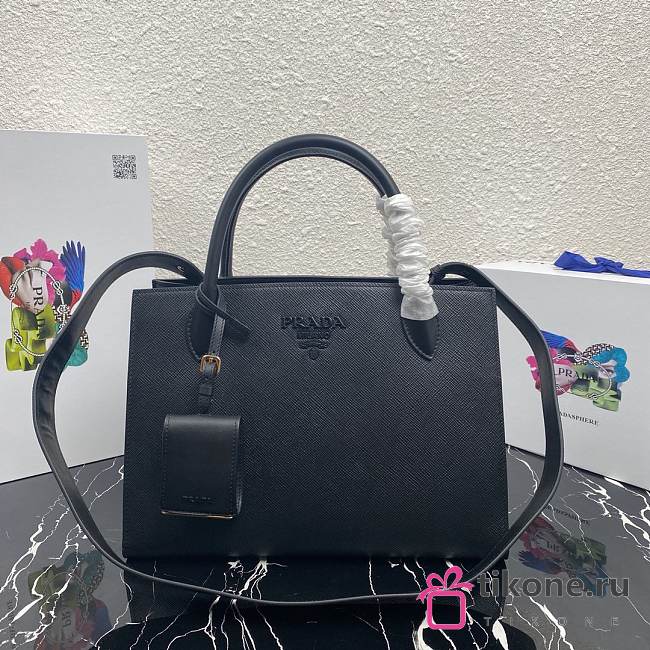  Prada Large Saffiano Leather Double Bag Black - 33×24.5×15cm - 1