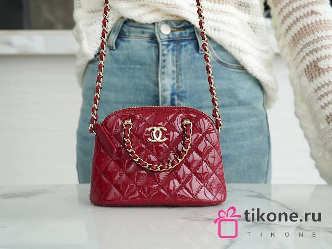 Chanel Mini Patent Leather Shell Bag Red - 11×16×5.5cm - 1