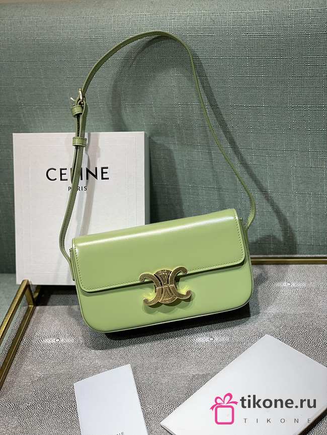 Celine Triomphe Shoulder Bag In Light Green - 20x10x4cm - 1