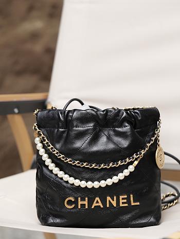 Chanel 22 Mini Bag Black With Pearl Chain - 20x18x6.5Cm