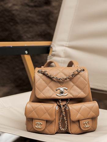 Chanel 23A Duma Backpack Small Caviar Caramel - 17x17x9cm