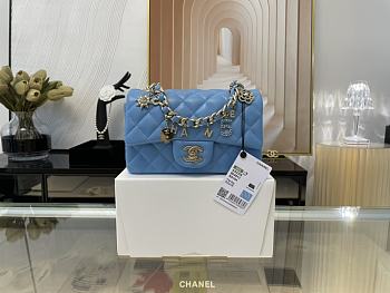 Chanel Blue Quilted Lambskin Valentine Charm - 7.8inch