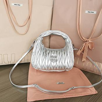 Miu Wander matelassé nappa leather mini hobo bag silver