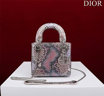 Mini Lady Dior Bag Exotic Silver Pink - 17x15x7cm