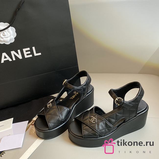 Chanel's New Wedge Heel Platform Sandals Black - 1