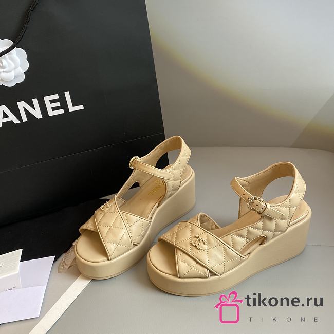 Chanel's New Wedge Heel Platform Sandals Beige - 1