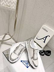 Prada White-Silver Leather Trainer - 1