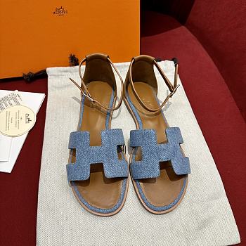 Hermes Santorini Shoes Blue-Brown