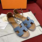 Hermes Santorini Shoes Blue-Brown - 5