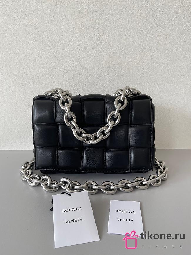 Bottega Veneta Silver Chain Cassette Padded Black - 26x18x6cm - 1