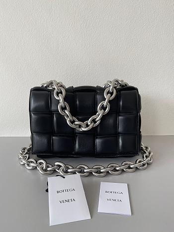 Bottega Veneta Silver Chain Cassette Padded Black - 26x18x6cm