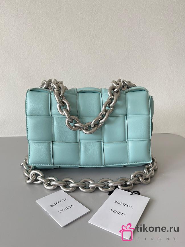 Bottega Veneta Silver Chain Cassette Padded Blue - 26x18x6cm - 1