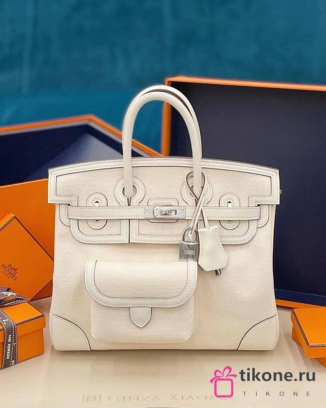 Hermès Birkin Cargo 25 Nata Swift and Toile Canvas Palladium Hardware - 1