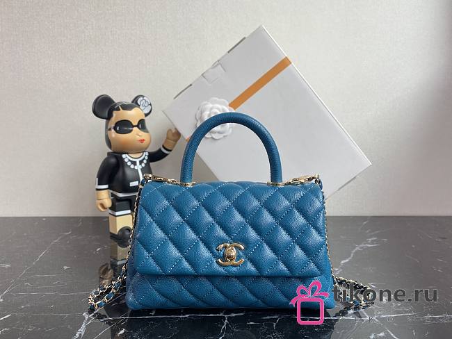 Chanel Classic Quilted Coco Handle Shiny Blue Caviar - 19x23x28cm - 1