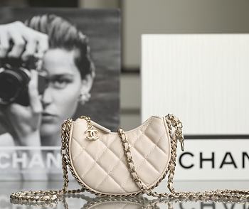 Chanel 23p Chain Mini Half Moon Clutch Beige - 10.5x9.5x5cm