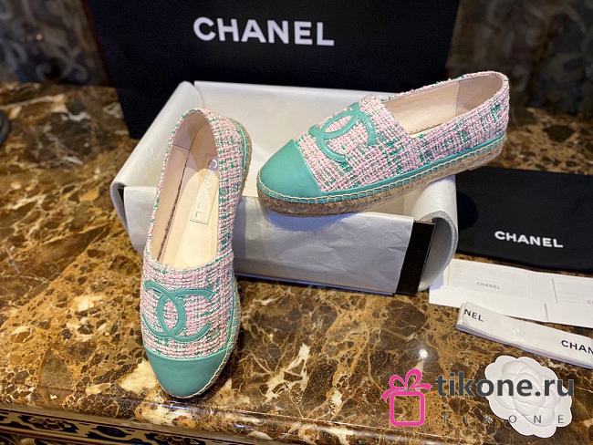 Chanel Espadrilles Shoes Tweed Blue-Pink 02 - 1