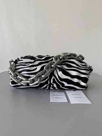Bottega Veneta Black & White Zebra Calfskin Chain Pouch - 31x16x12cm