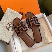 Hermes Oran Sandal Lamskin Brown And Denim 7770 - 3