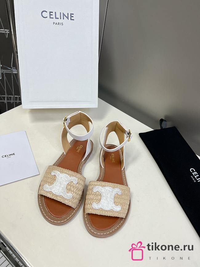 Celine Lympia Flat Strap Sandals In White  - 1