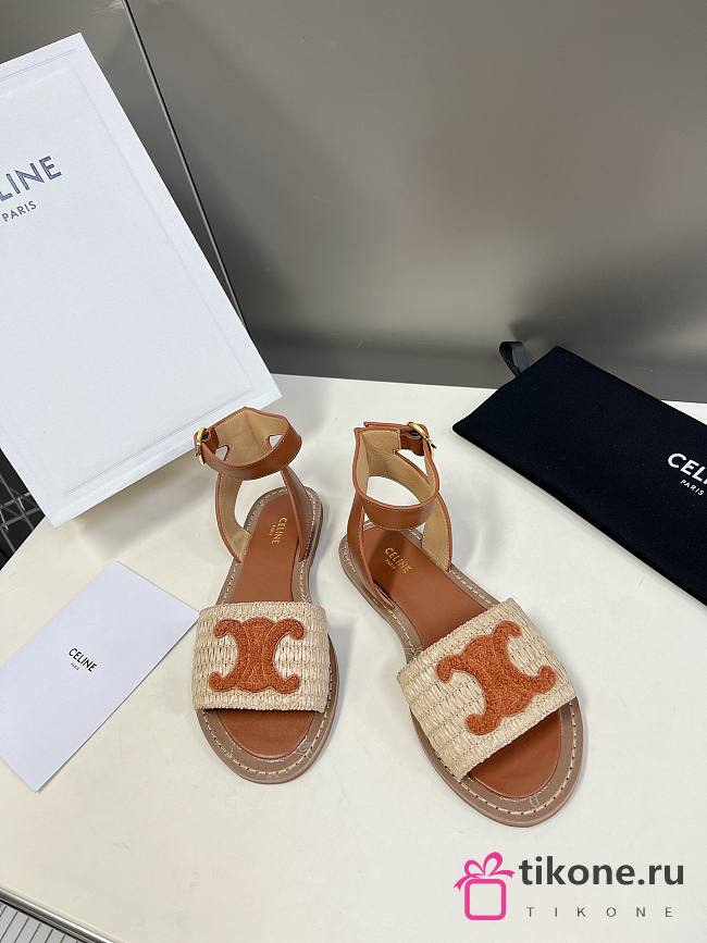 Celine Lympia Flat Strap Sandals In Brown - 1