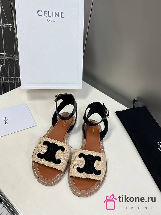 Celine Lympia Flat Strap Sandals In Black - 1