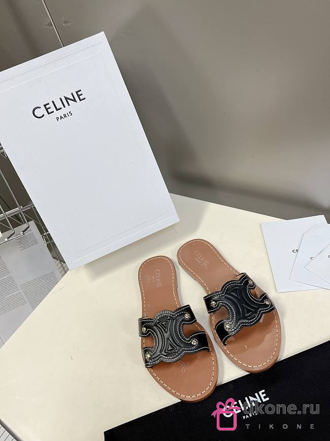 Celine Triomphe Mule In Black Sandals - 1