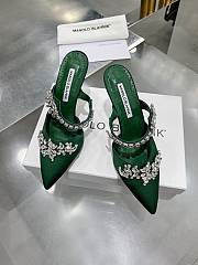 Manolo Blahnik Green Satin Lurum Pointed Toe Mules - 5