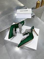 Manolo Blahnik Green Satin Lurum Pointed Toe Mules - 4