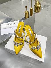 Manolo Blahnik Yellow Satin Lurum Pointed Toe Mules - 1