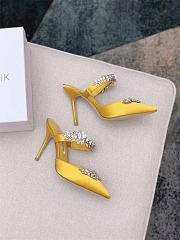 Manolo Blahnik Yellow Satin Lurum Pointed Toe Mules - 5