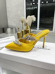 Manolo Blahnik Yellow Satin Lurum Pointed Toe Mules - 4