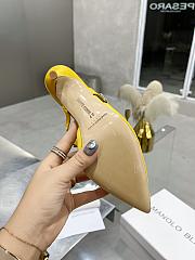 Manolo Blahnik Yellow Satin Lurum Pointed Toe Mules - 2