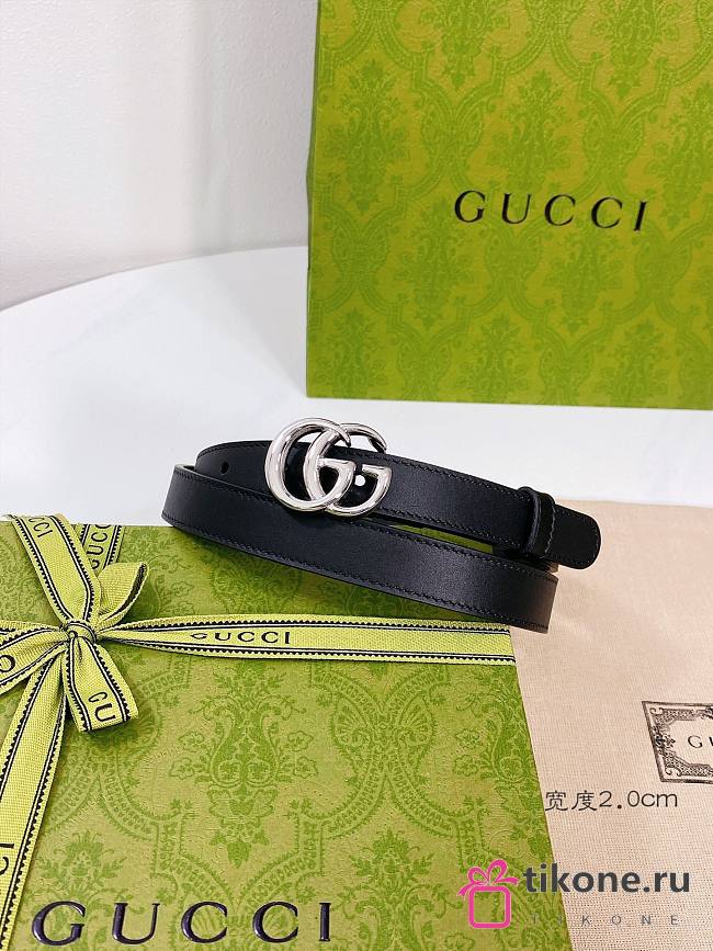 Gucci Leather Belt with Shiny Silver Double G Buckle 2.0 cm  - 1