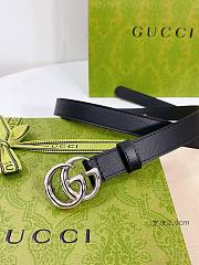 Gucci Leather Belt with Shiny Silver Double G Buckle 2.0 cm  - 2