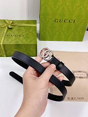 Gucci Leather Belt with Shiny Silver Double G Buckle 2.0 cm  - 3