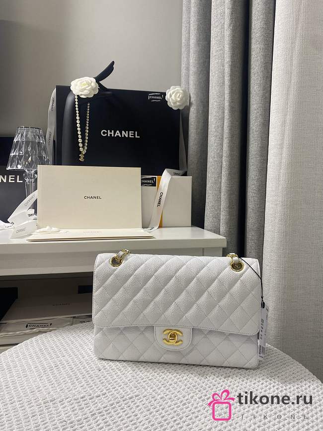 Chanel CF25 White Classic Caviar With Gold Hardware - 1