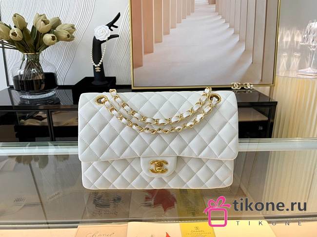 Chanel 25 Classic Double Flag White Lambskin With Gold Hardware  - 1