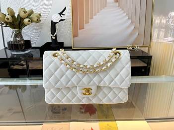 Chanel 25 Classic Double Flag White Lambskin With Gold Hardware 