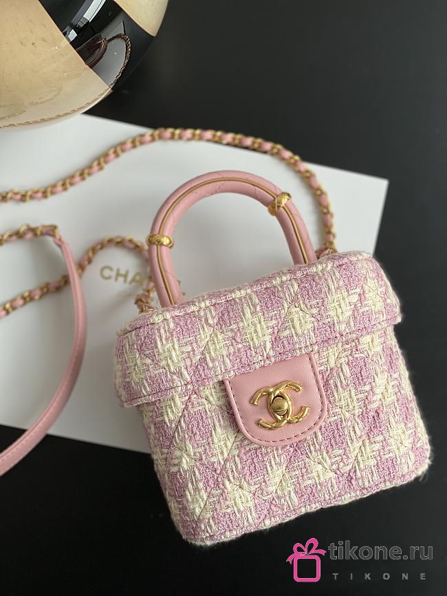 Chanel Small Vanity Case Pink Tweed - 15×12.5×8cm - 1