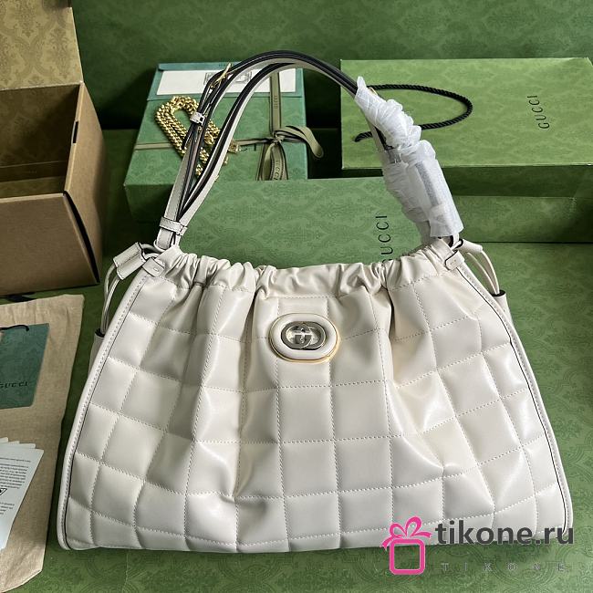 GG Deco White Large Quilted Leather Shoulder Bag - 43x28x8cm - 1