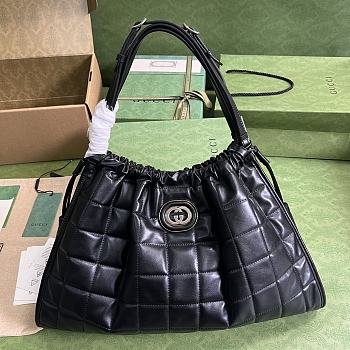 GG Deco Black Large Quilted Leather Shoulder Bag - 43x28x8cm