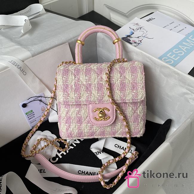 Chanel Mini Flap Bag Pink Tweed - 15x15.5x7.5cm - 1