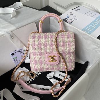 Chanel Mini Flap Bag Pink Tweed - 15x15.5x7.5cm