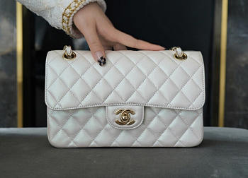 Chanel 25 Classic Double Flap Bag Lamskin White Light Gold Hardware