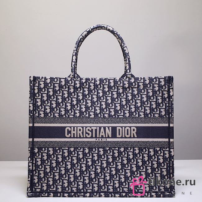 Dior Large Book Tote Blue Dior Oblique Embroidery - 41.5x34.5x16cm - 1