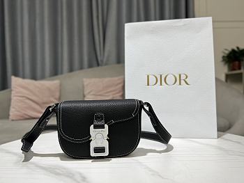 Dior Mini Saddle Bag With Strap Black Grained Calfskin - 19.5x13x4.3 cm 