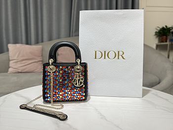 Lady Dior Micro Pink Calfskin Embroidered with Multicolor Strass 