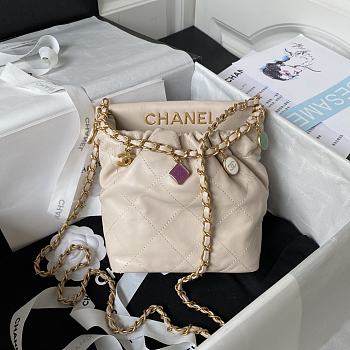 Chanel Small Beige Bucket Bag Lambskin - 17x16x7cm